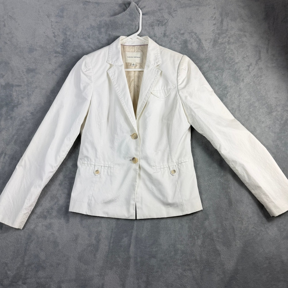 Banana Republic Womens 10 White Blazer Jacket Cotton Office Siren Quiet Luxury